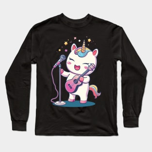 cute unicorn as a musician Long Sleeve T-Shirt